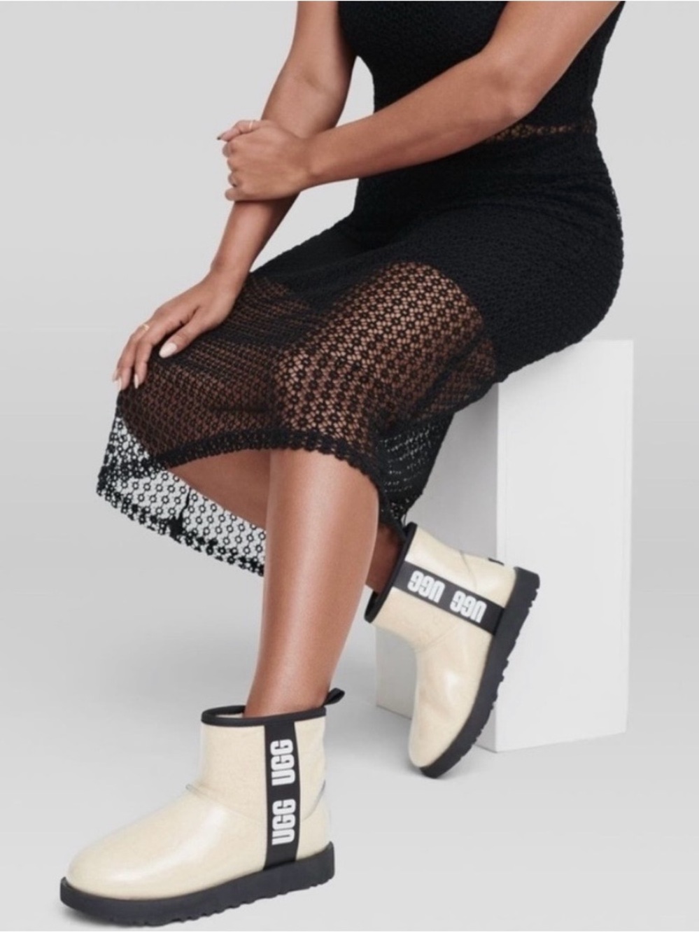 UGG Cream waterproof Ankle Boots with Black Trim